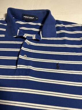 Polo Golf Ralph Lauren Mens XL Blue White Striped Polo Shirt Short Sleeve